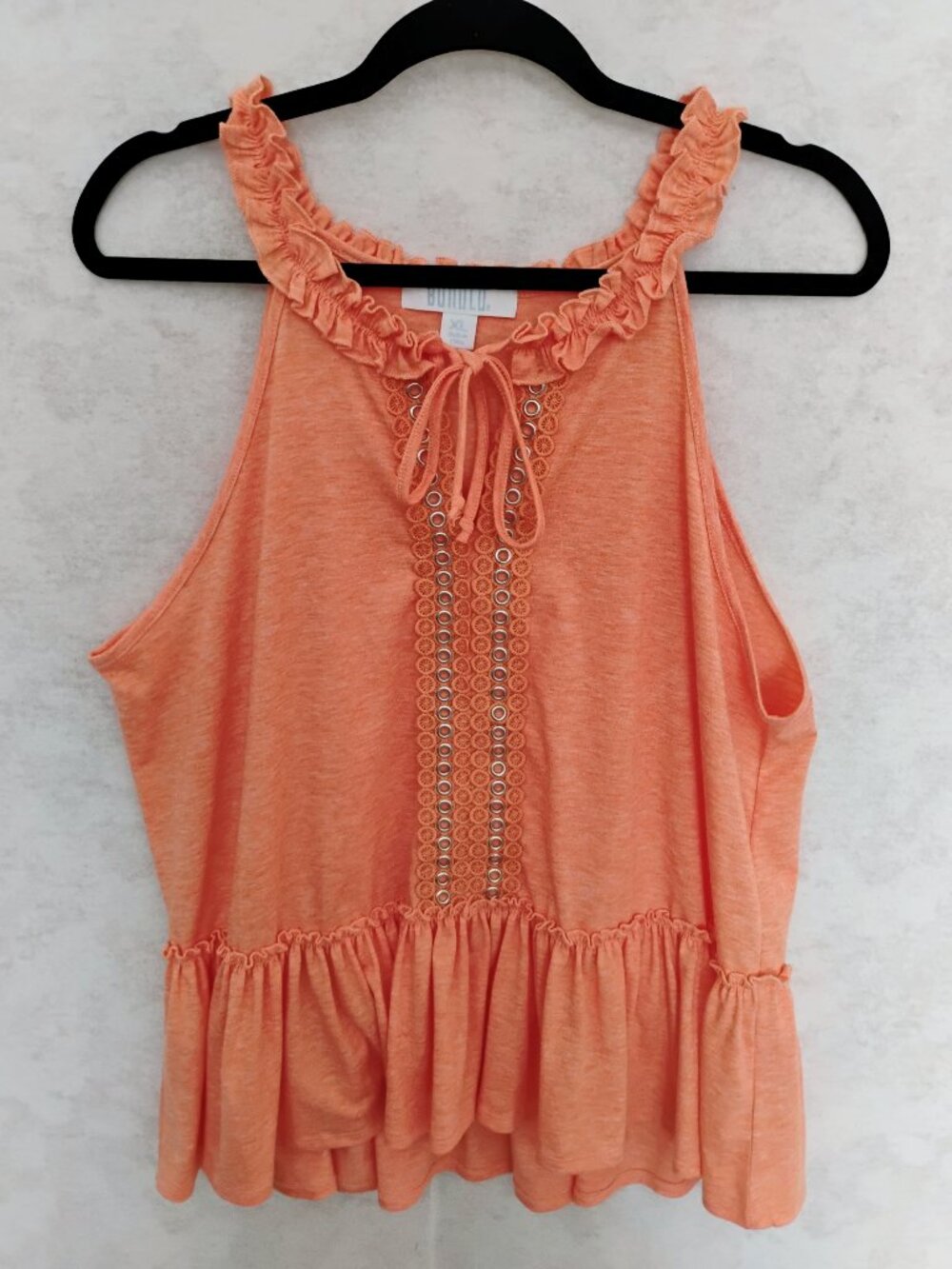 Bunulu Coral Orange Ruffle Grommet Peplum Tank Size Extra Large